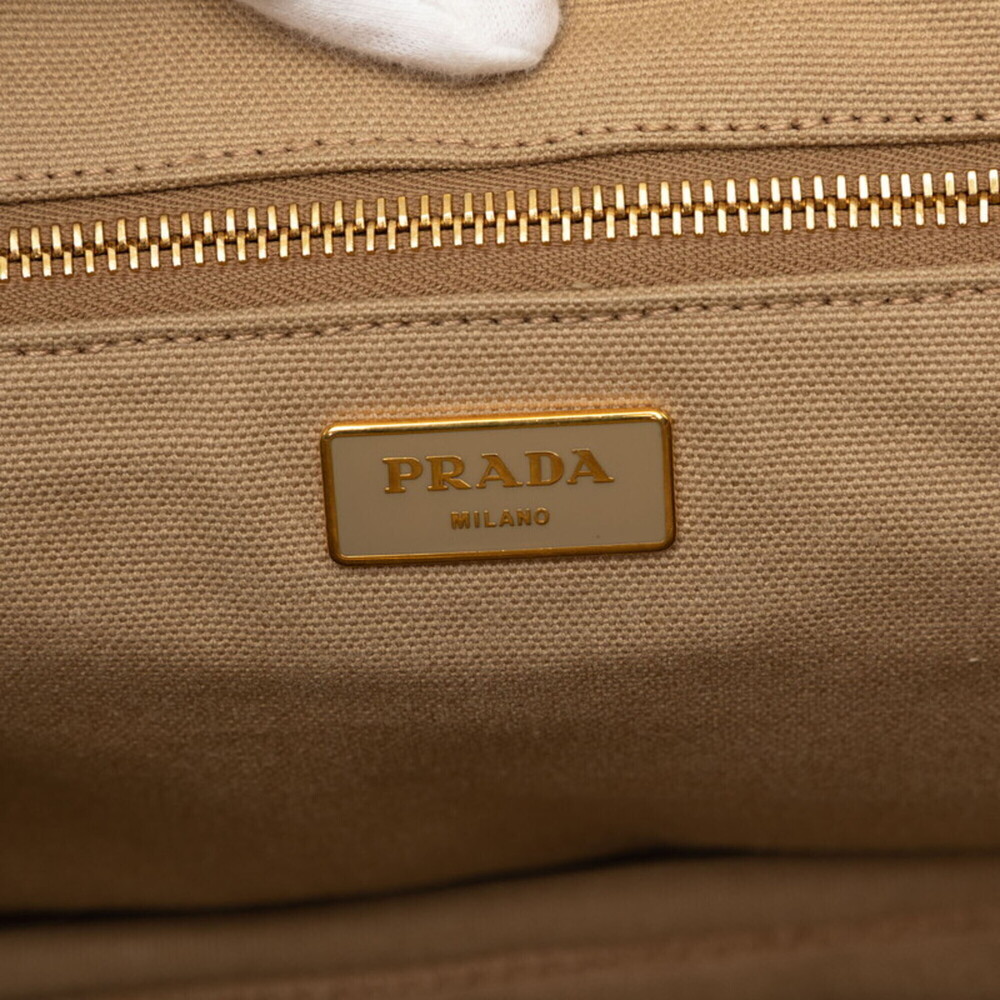Prada Triangle Logo Plate Canapa Tote Bag 2-Way Shoulder BN2042 Beige Red Mul... - Picture 5 of 6